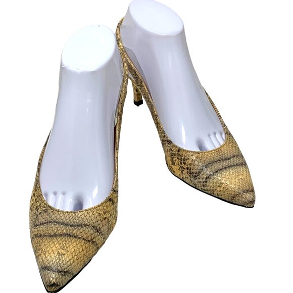 Stuart Weitzman Reptile Embossed Leather Slingback‎ Kitten Heels - Picture 8 of 14
